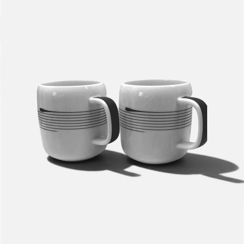 Vintage Made in Japan Coffee Mug Set of 2 Black Stripe Ceramic Modernist 1980s